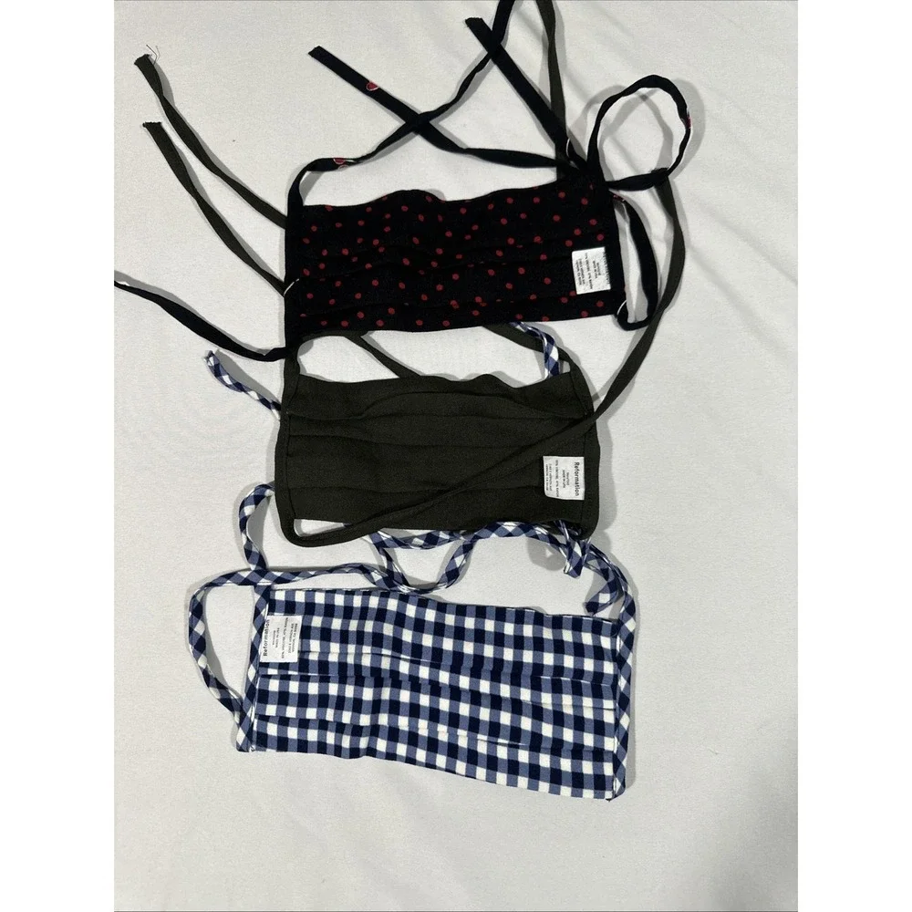 NEW Reformation Face Mask [ 3 Piece ] Blue Gingham + Dots + Olive Green #T2186